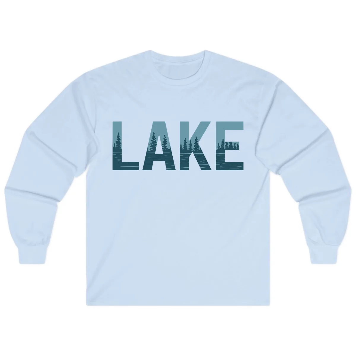 Lake Nature Scene Typography Long Sleeve in Light Blue