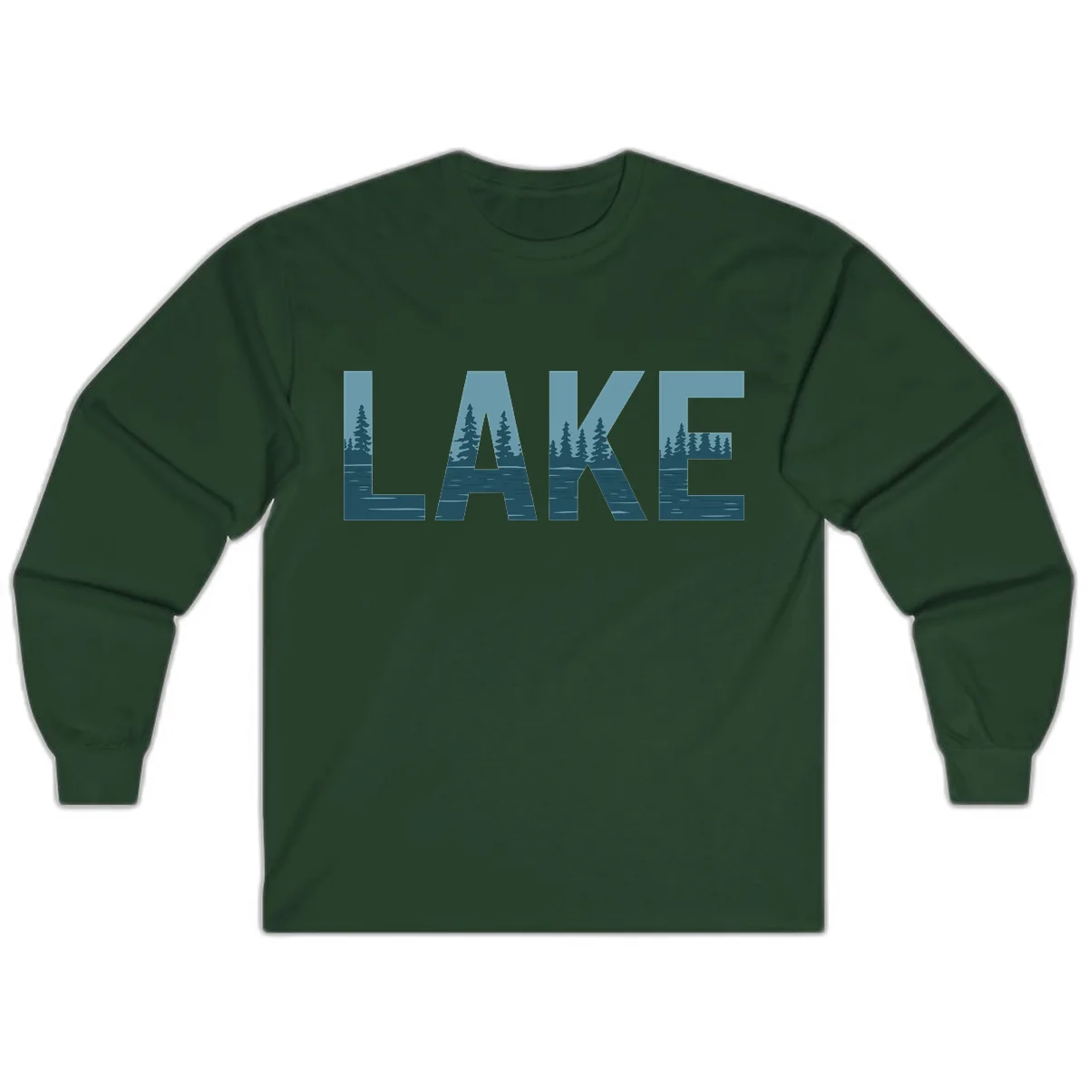 Lake Nature Scene Typography Long Sleeve in Forest Green
