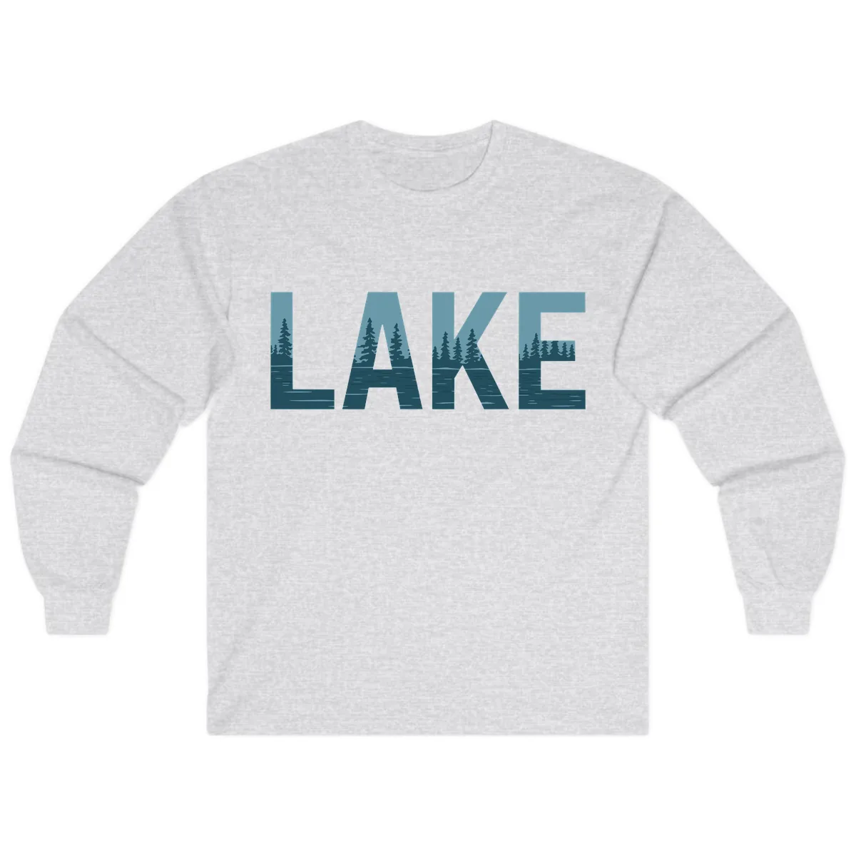 Lake Nature Scene Typography Long Sleeve in Ash
