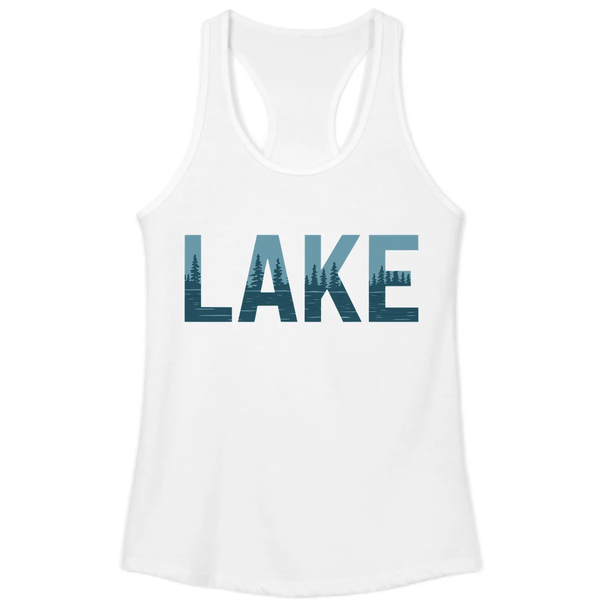 Lake Nature Scene Typography Ladies Tank in White