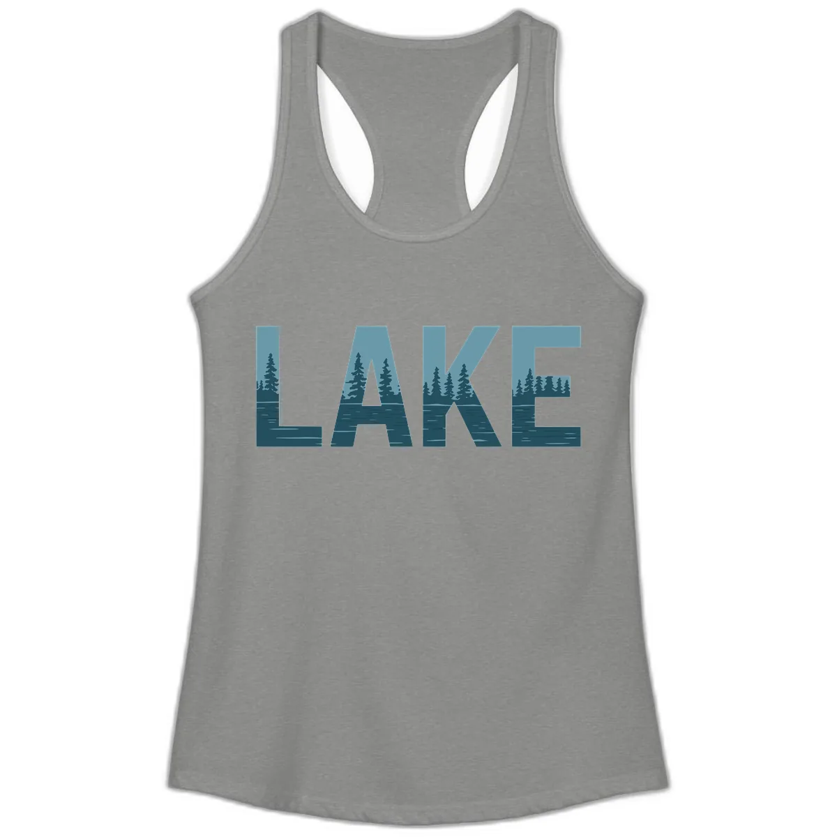 Lake Nature Scene Typography Ladies Tank in Heather Grey