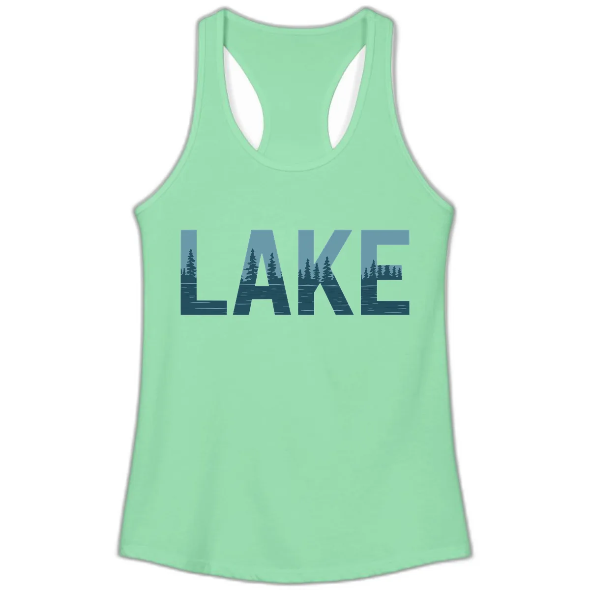 Lake Nature Scene Typography Ladies Tank in Solid Mint