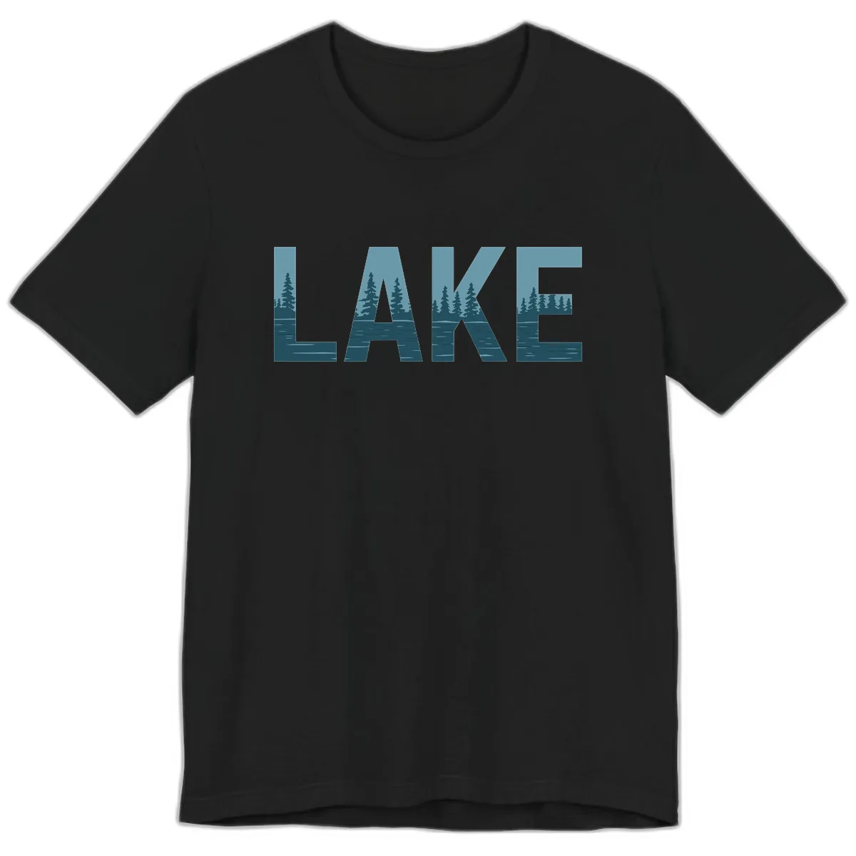 Lake Nature Scene Typography Premium T-Shirt in Black
