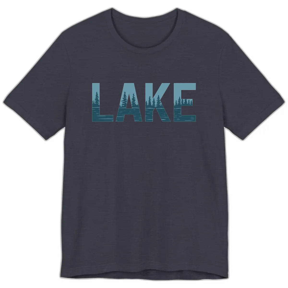 Lake Nature Scene Typography Premium T-Shirt in Heather Midnight Navy