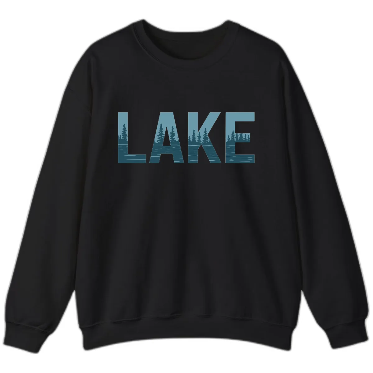 Lake Nature Scene Typography Sweatshirt in Black