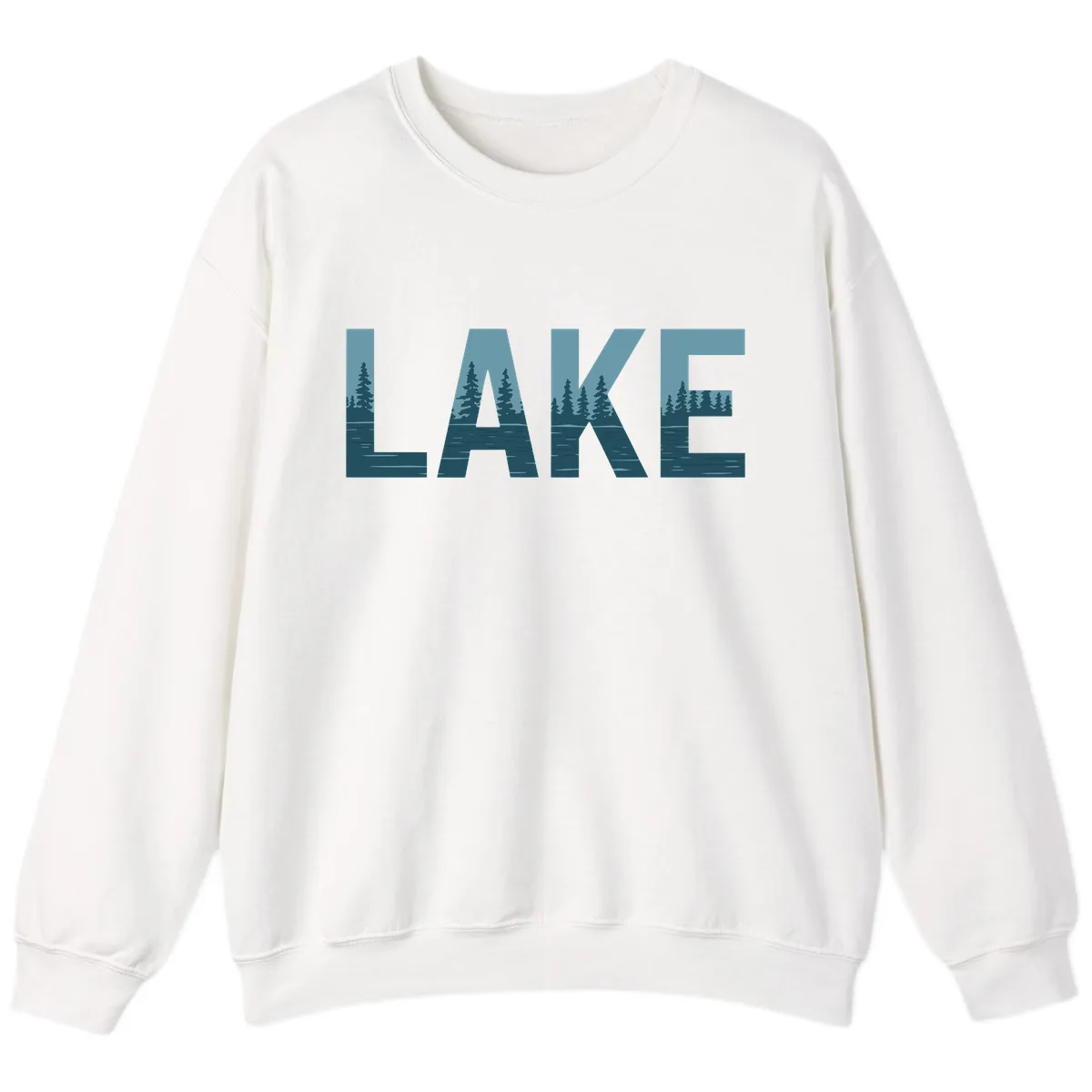 Lake Nature Scene Typography Sweatshirt in White