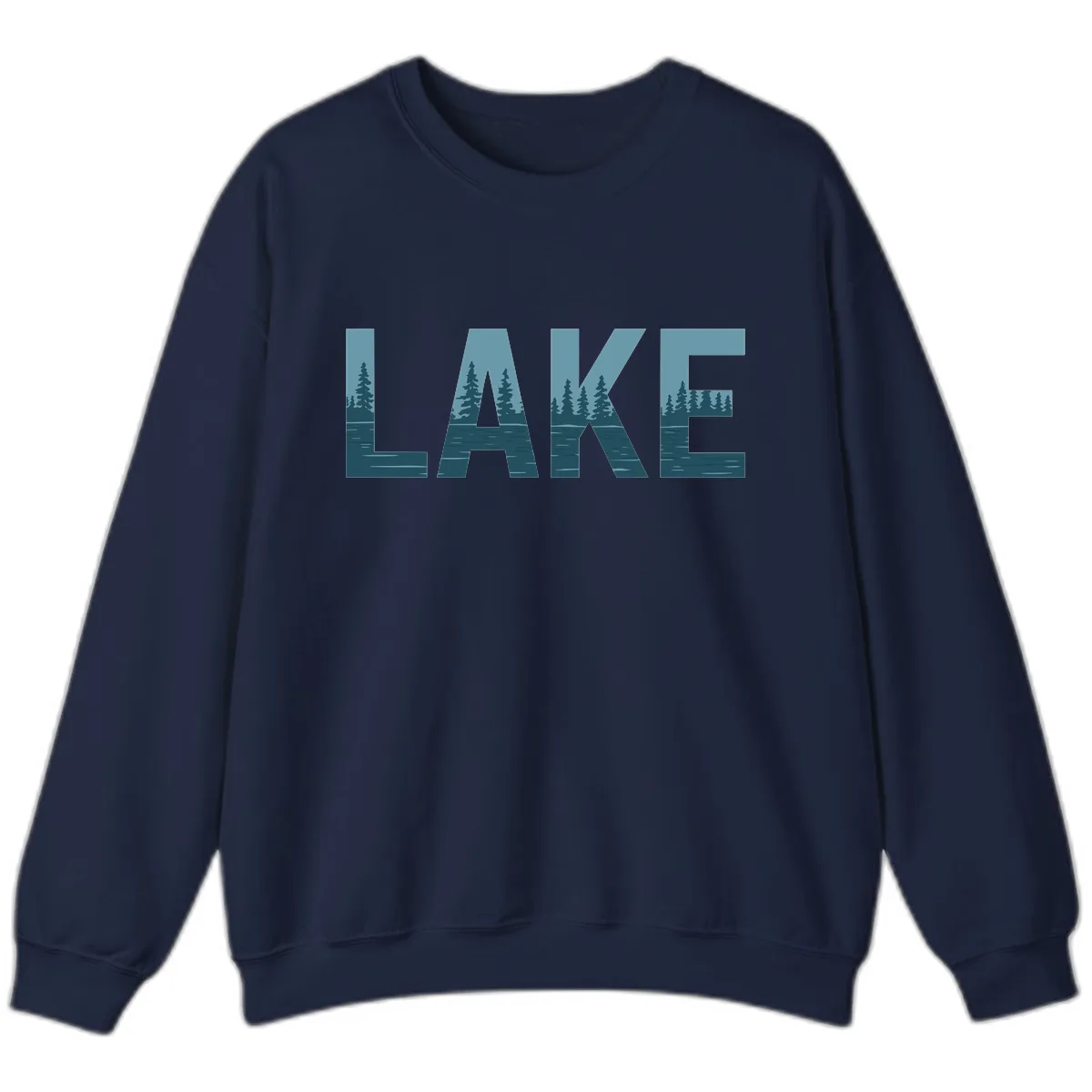Lake Nature Scene Typography Sweatshirt in Navy