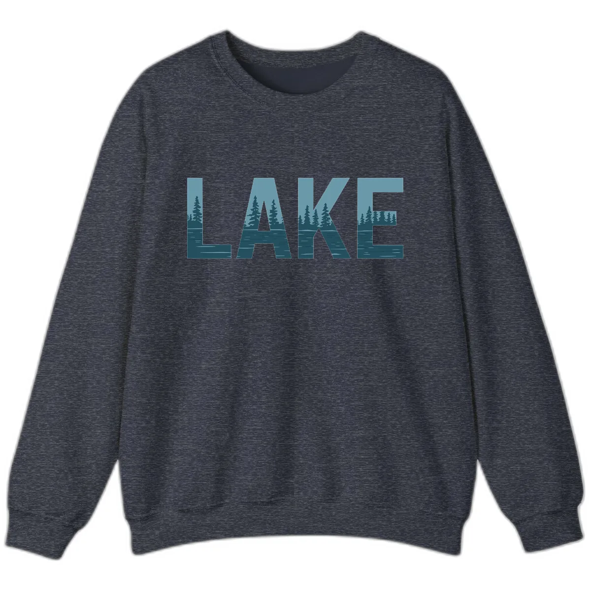 Lake Nature Scene Typography Sweatshirt in Heather Sport Dark Navy