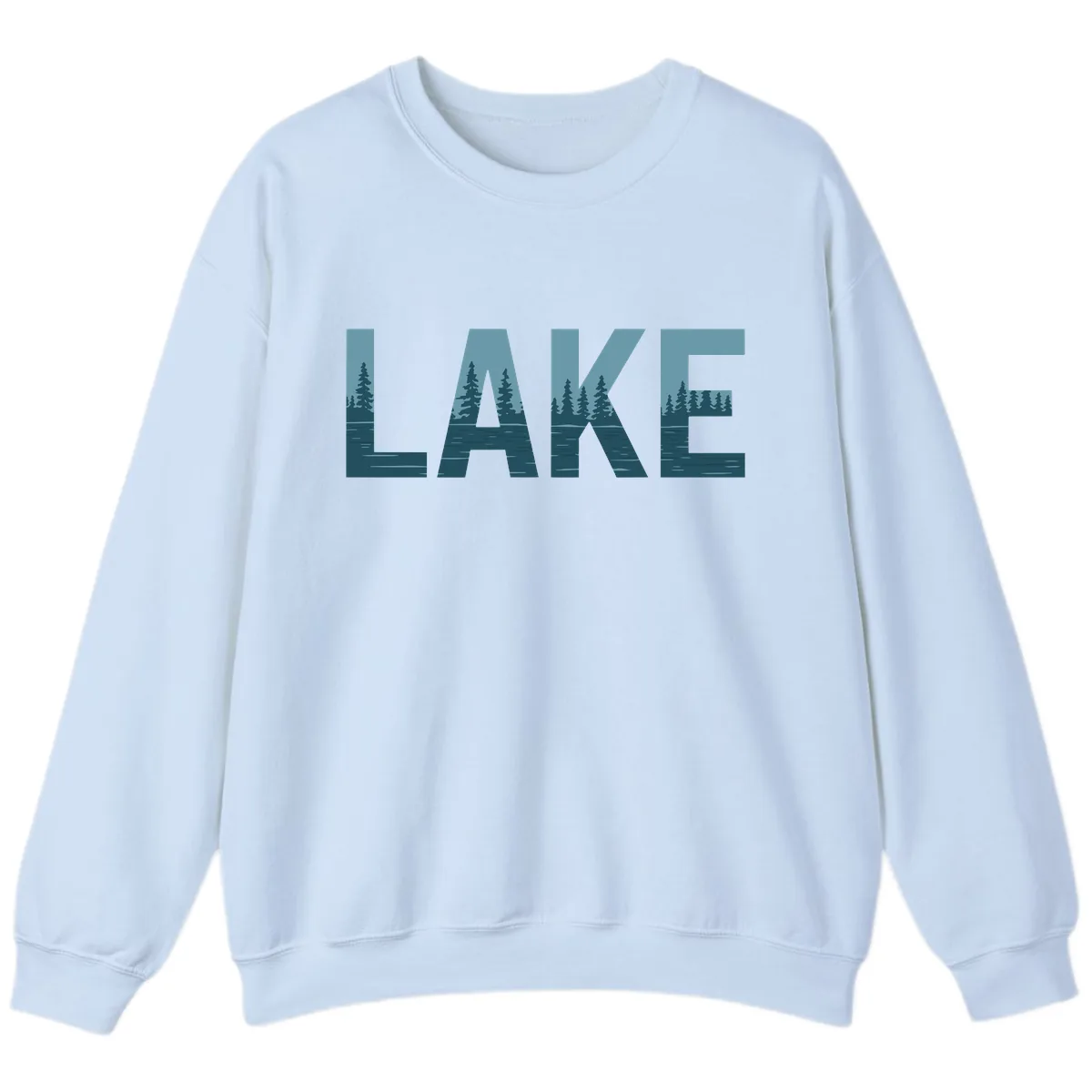 Lake Nature Scene Typography Sweatshirt in Light Blue