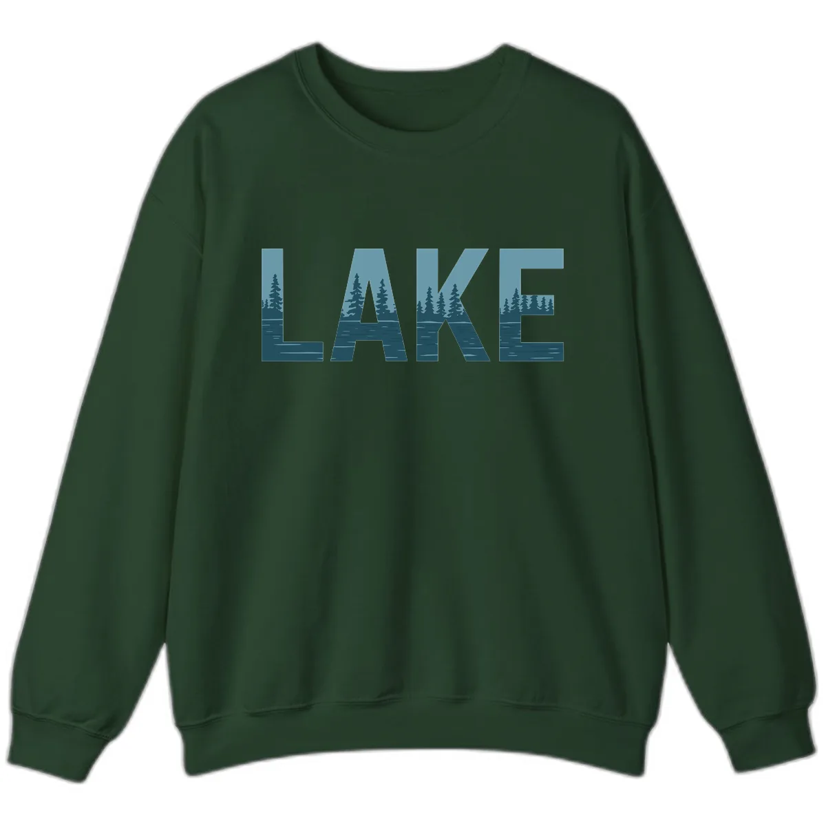 Lake Nature Scene Typography Sweatshirt in Forest Green