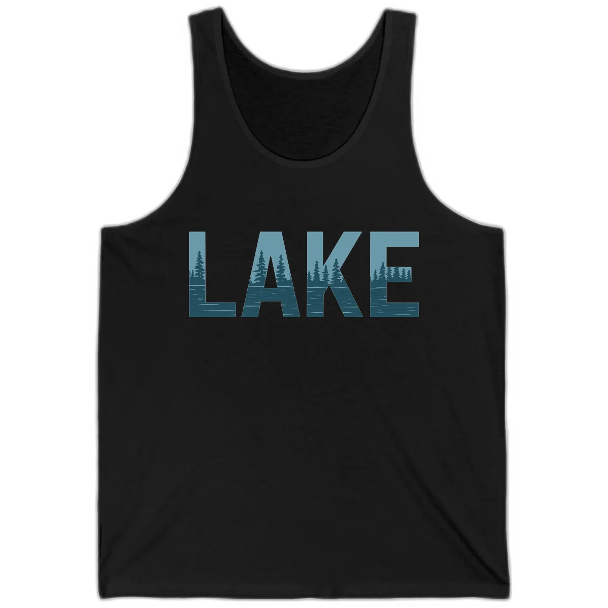 Lake Nature Scene Typography Tank in Black