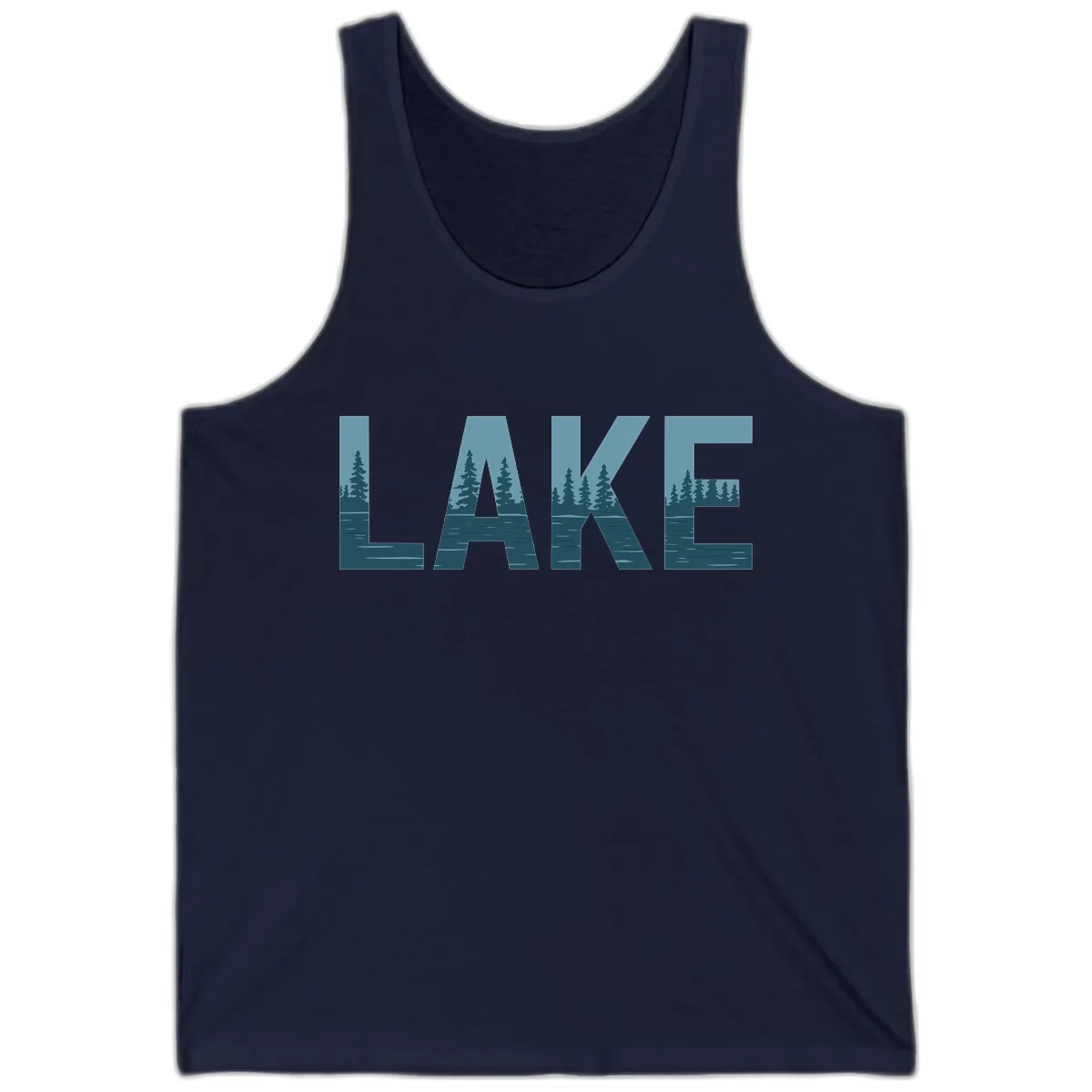 Lake Nature Scene Typography Tank in Navy