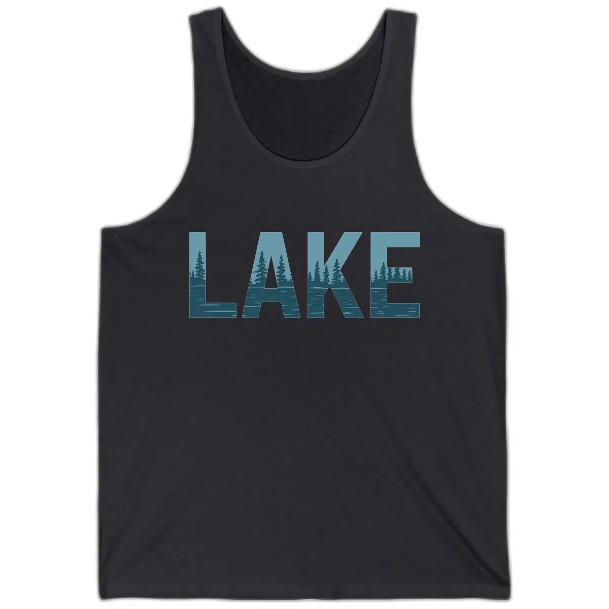 Lake Nature Scene Typography Tank in Dark Grey