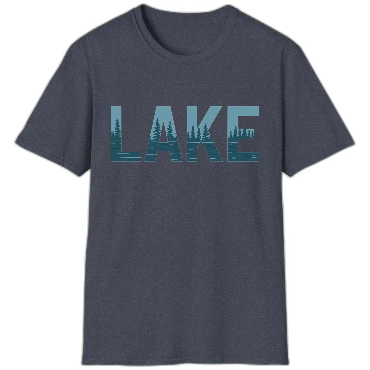 Lake Nature Scene Typography T-Shirt in Heather Navy