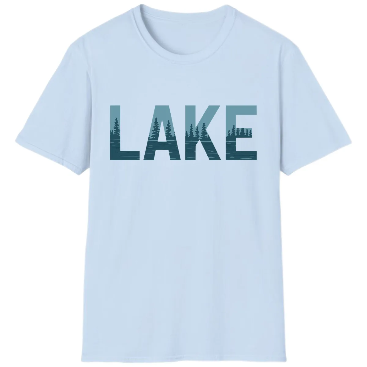Lake Nature Scene Typography T-Shirt in Light Blue