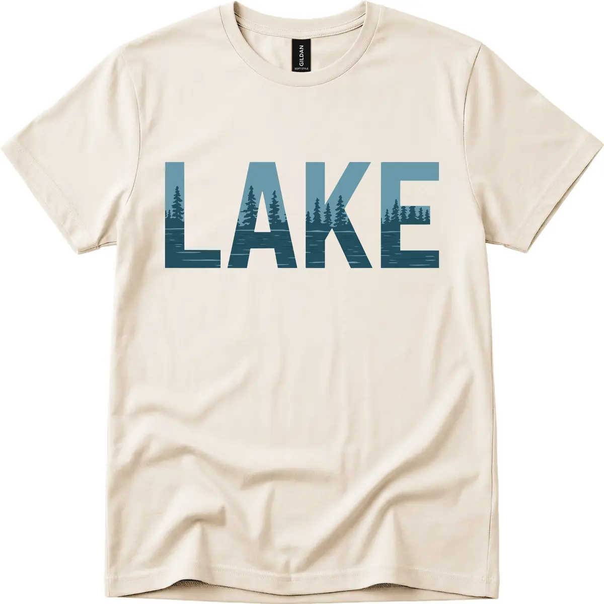 Lake Nature Scene Typography T-Shirt in Natural