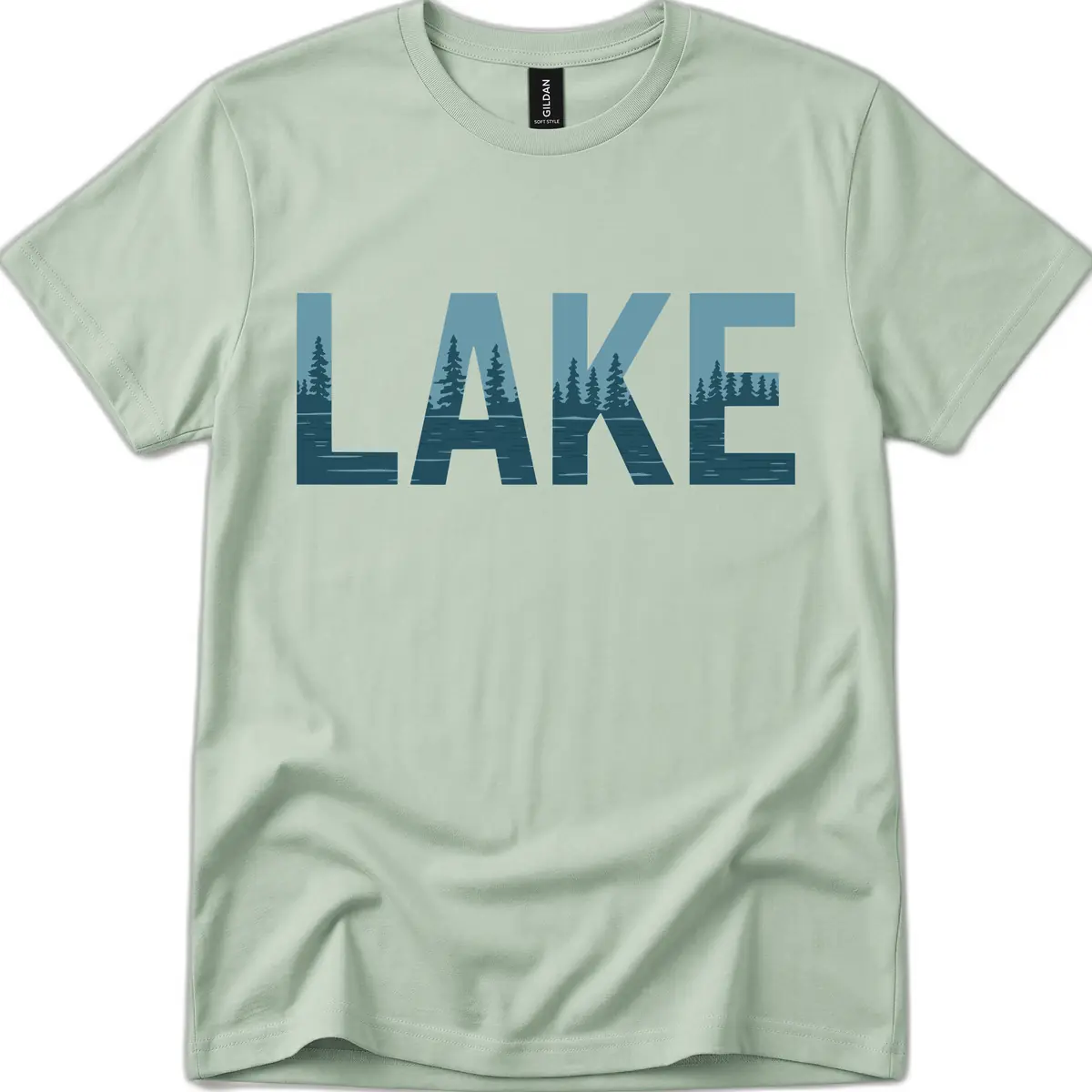 Lake Nature Scene Typography T-Shirt in Sage