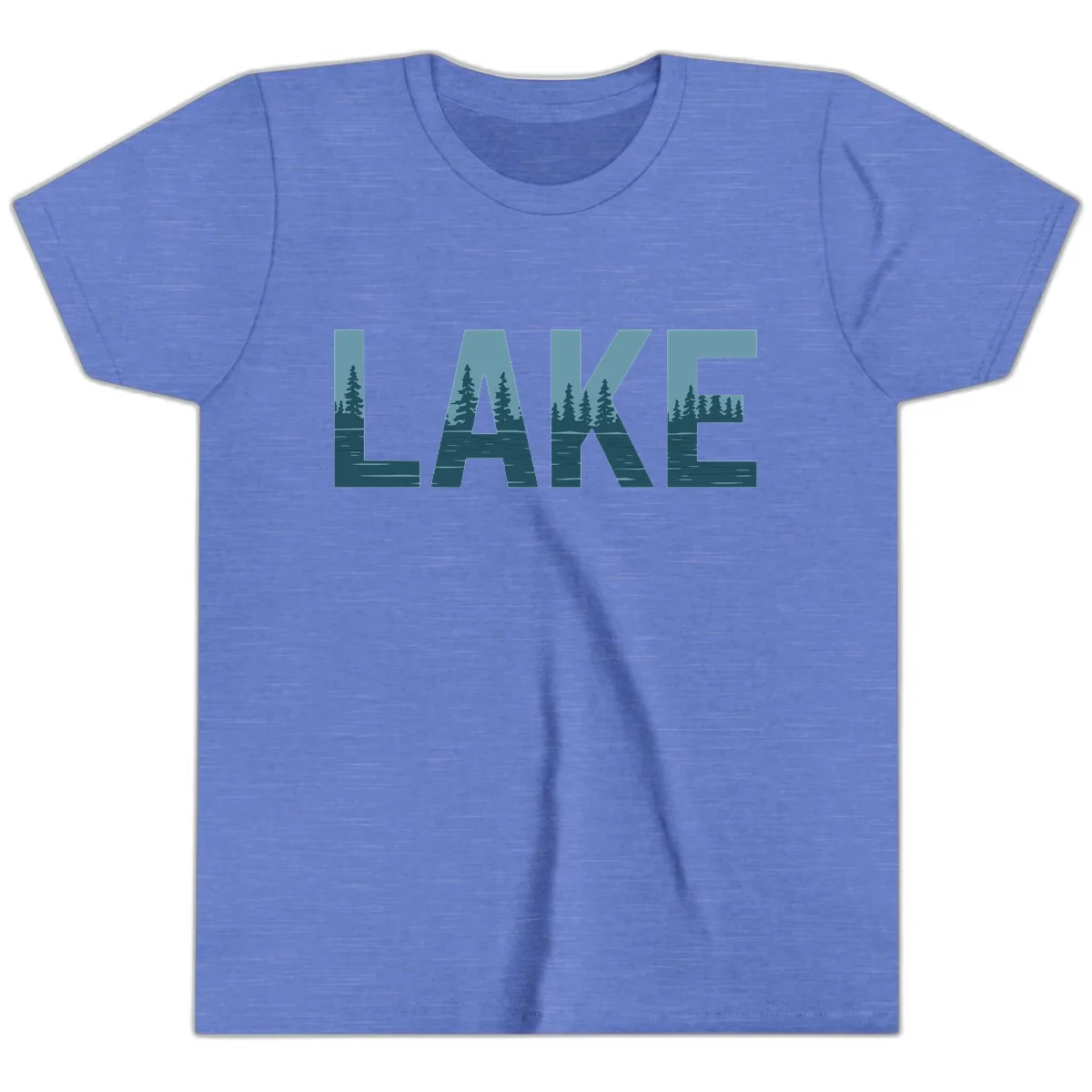 Lake Nature Scene Typography Youth T-Shirt in Heather Columbia Blue