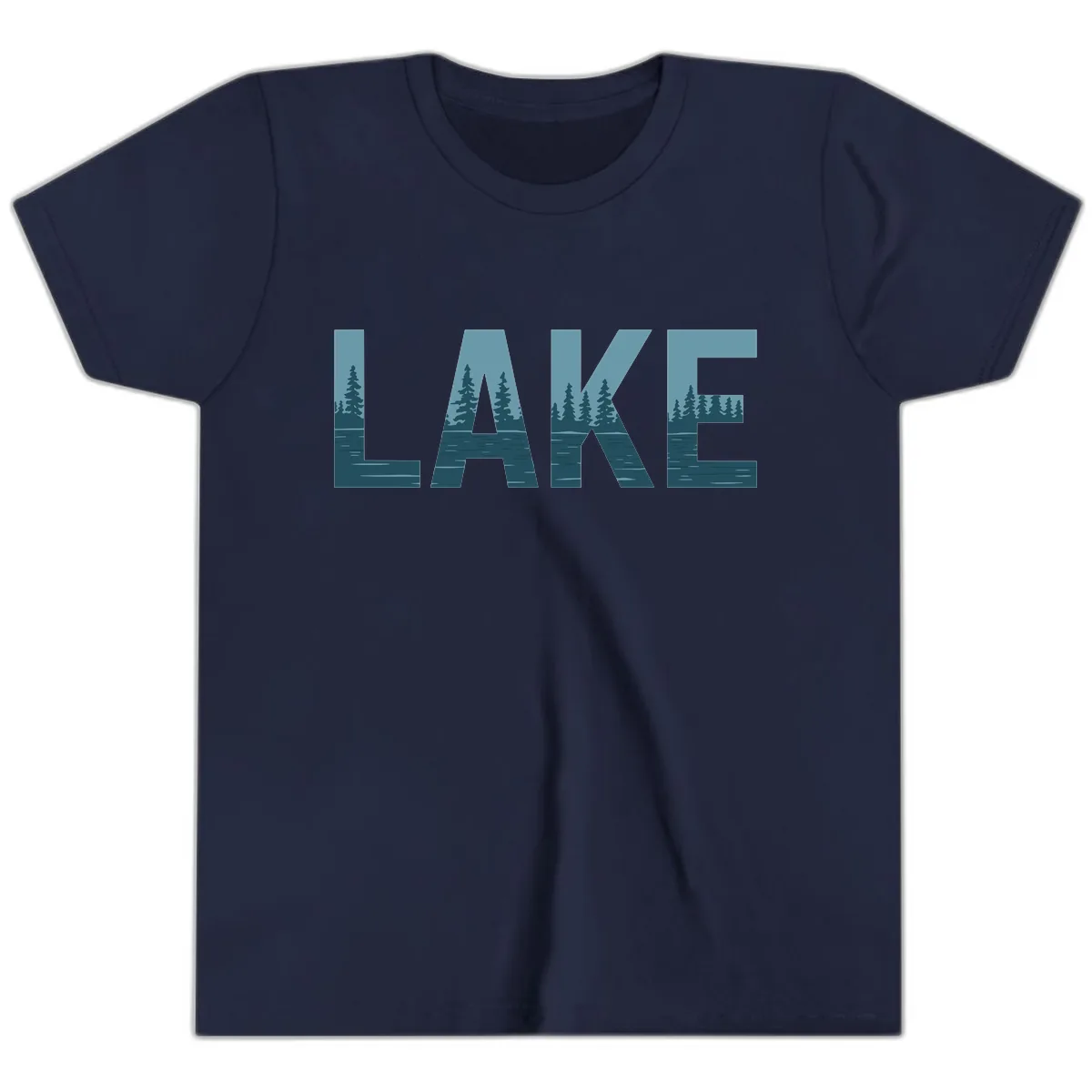 Lake Nature Scene Typography Youth T-Shirt in Navy
