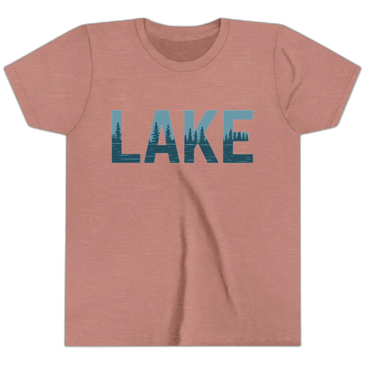 Lake Nature Scene Typography Youth T-Shirt in Heather Mauve
