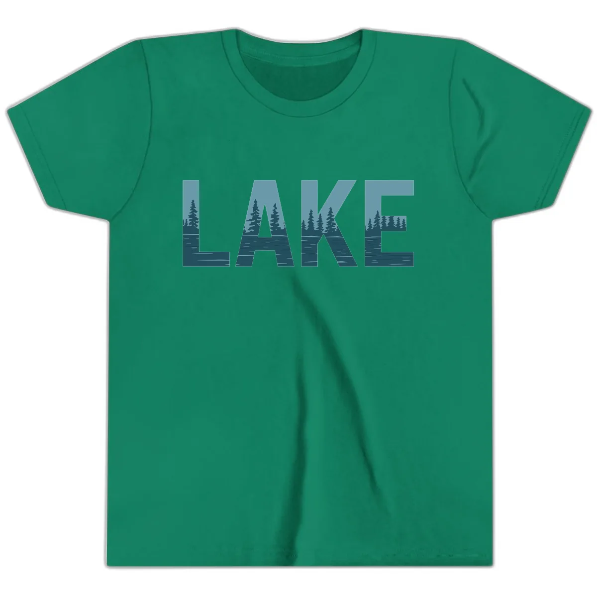 Lake Nature Scene Typography Youth T-Shirt in Kelly