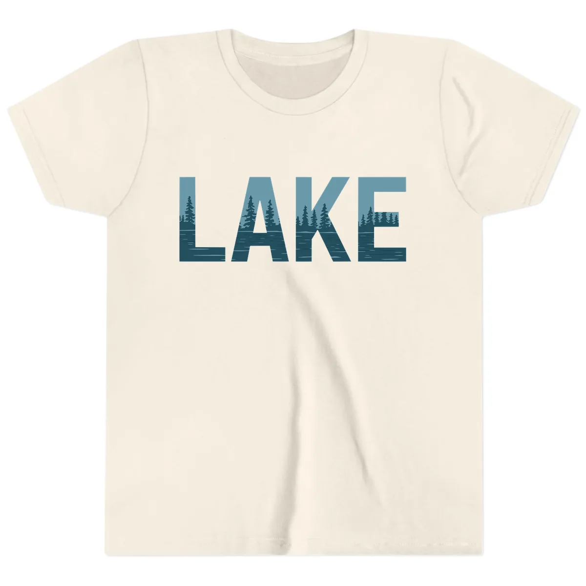 Lake Nature Scene Typography Youth T-Shirt in Natural