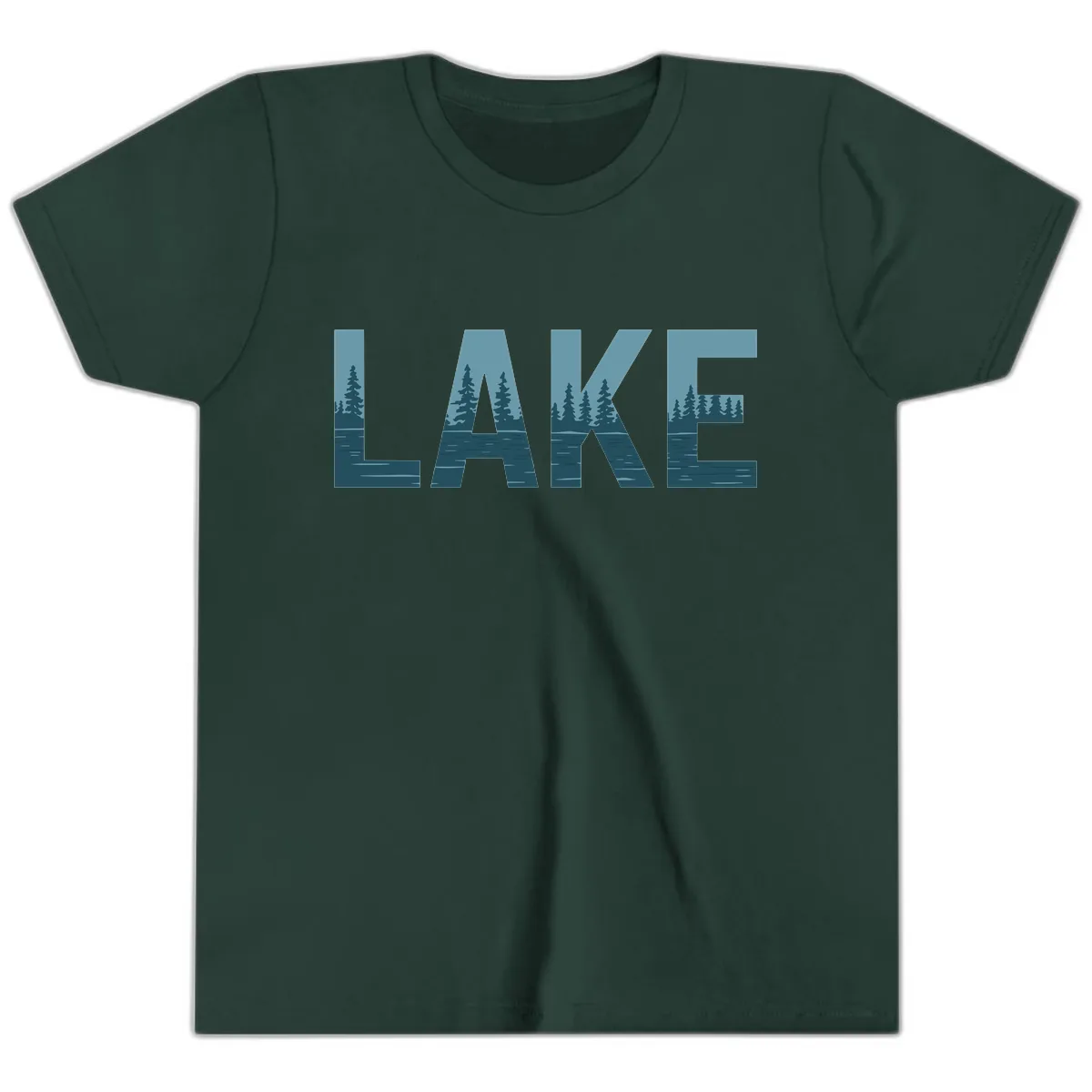 Lake Nature Scene Typography Youth T-Shirt in Forest