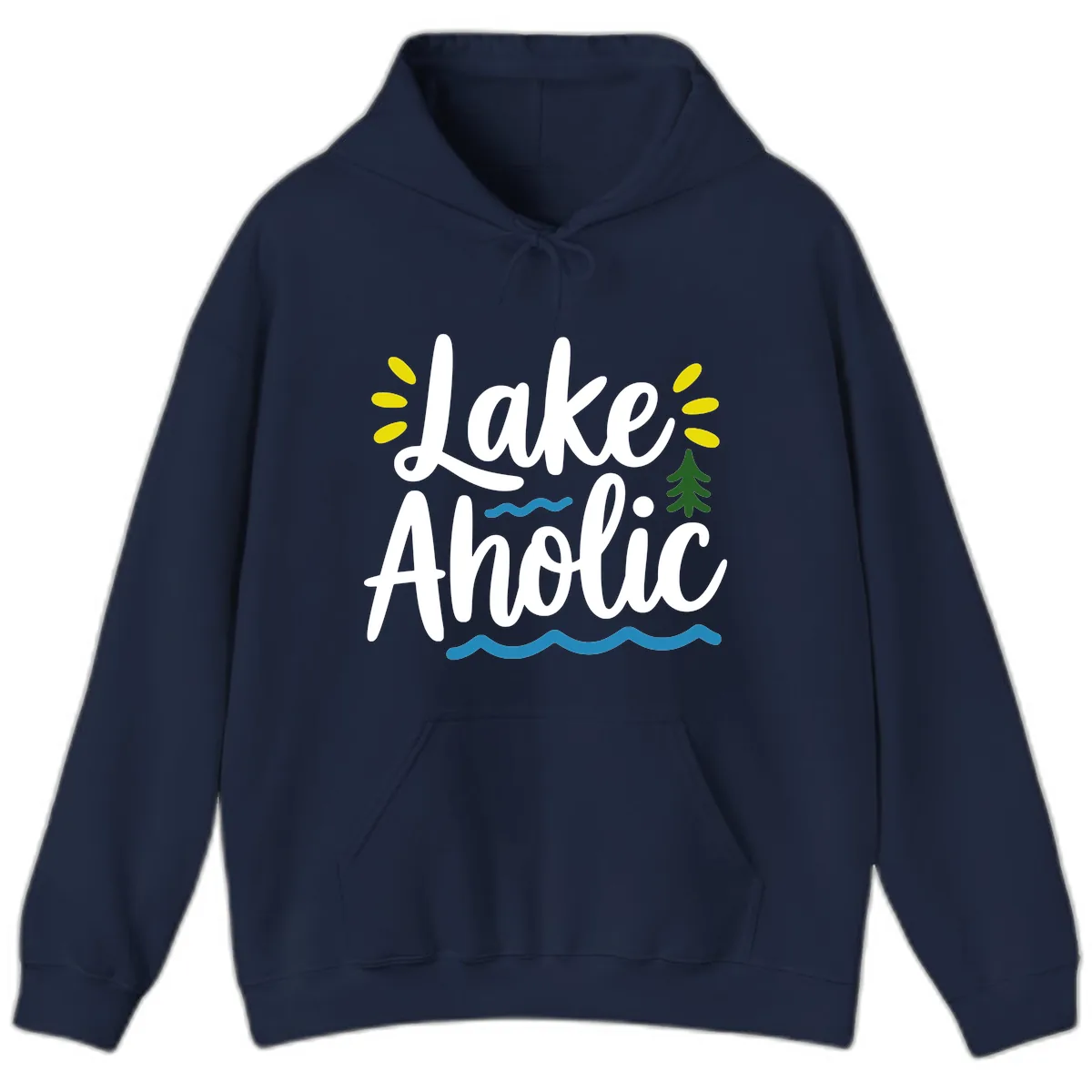 Lakeaholic Typography Design Hoodie in Navy