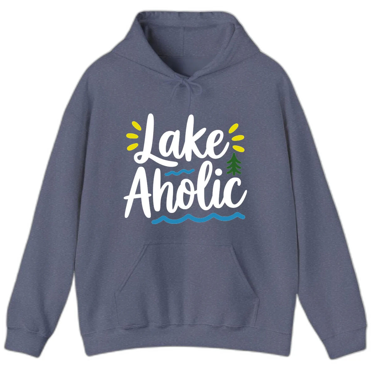 Lakeaholic Typography Design Hoodie in Heather Navy