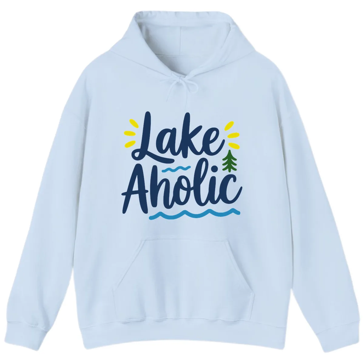 Lakeaholic Typography Design Hoodie in Light Blue