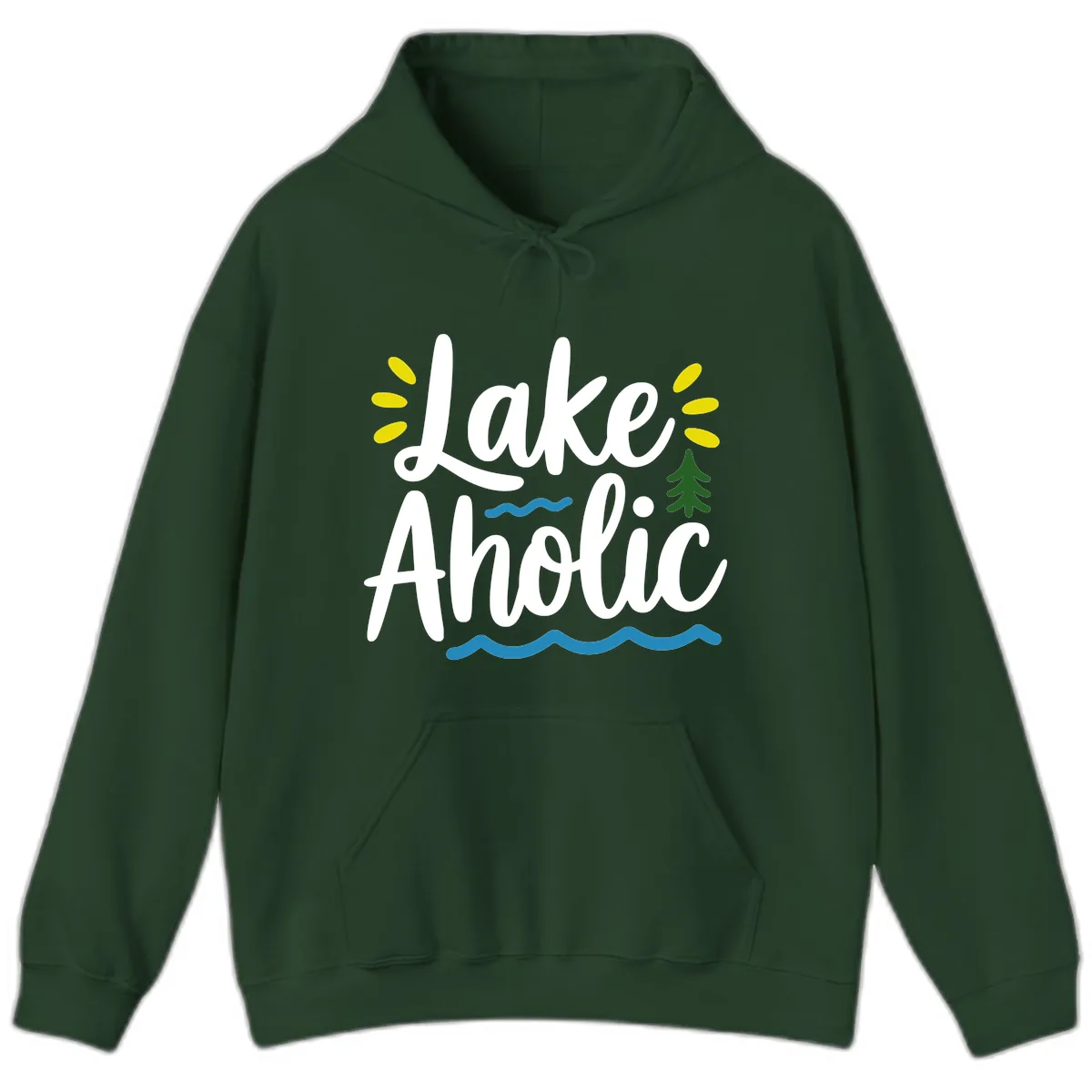 Lakeaholic Typography Design Hoodie in Forest Green