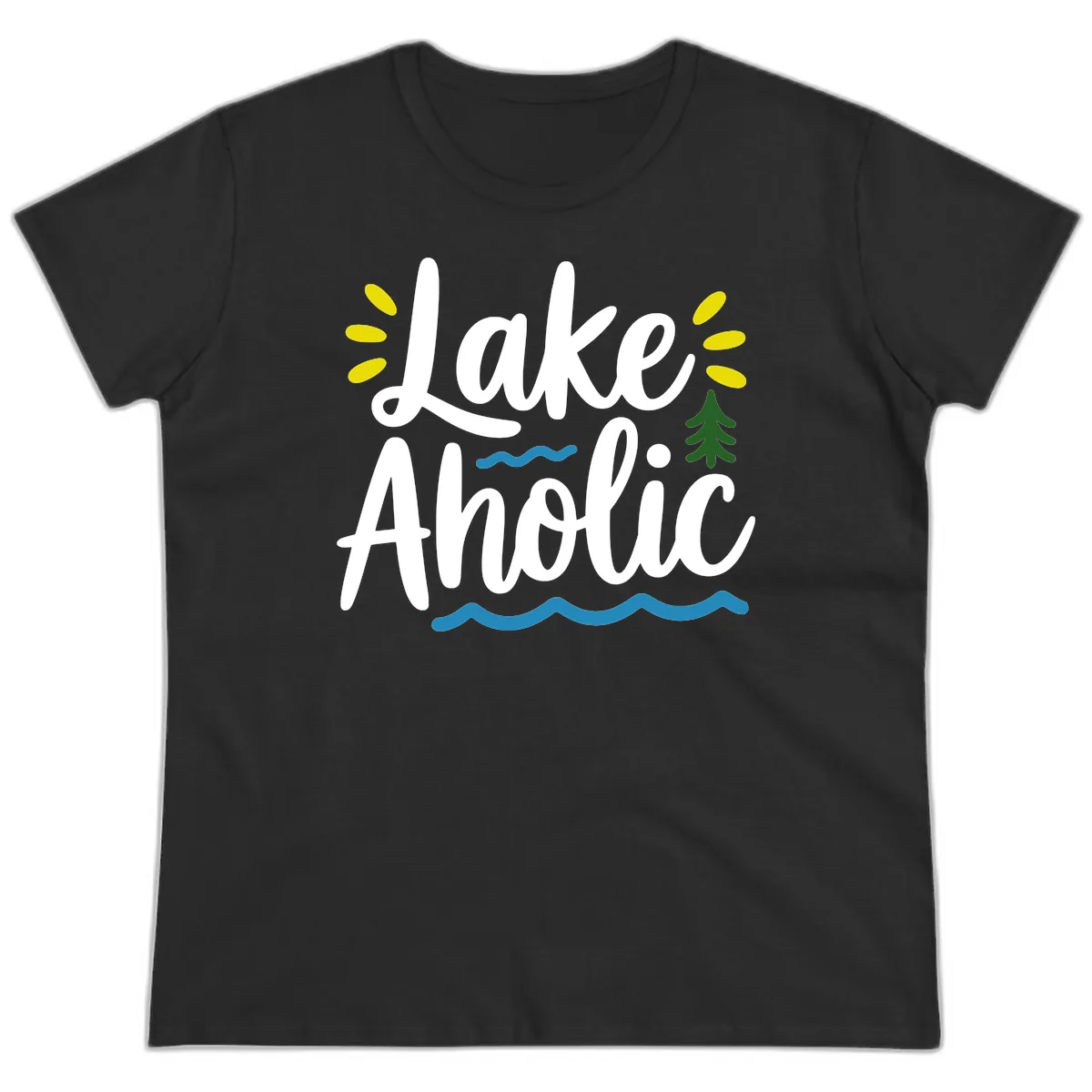 Lakeaholic Typography Design Ladies Tee in Black