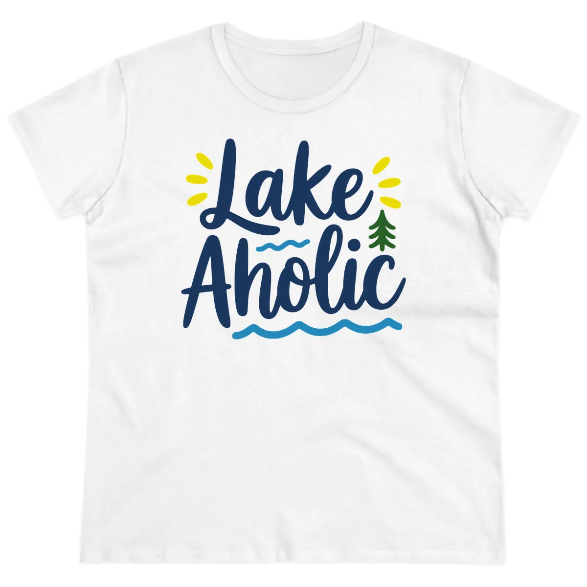 Lakeaholic Typography Design Ladies Tee in White