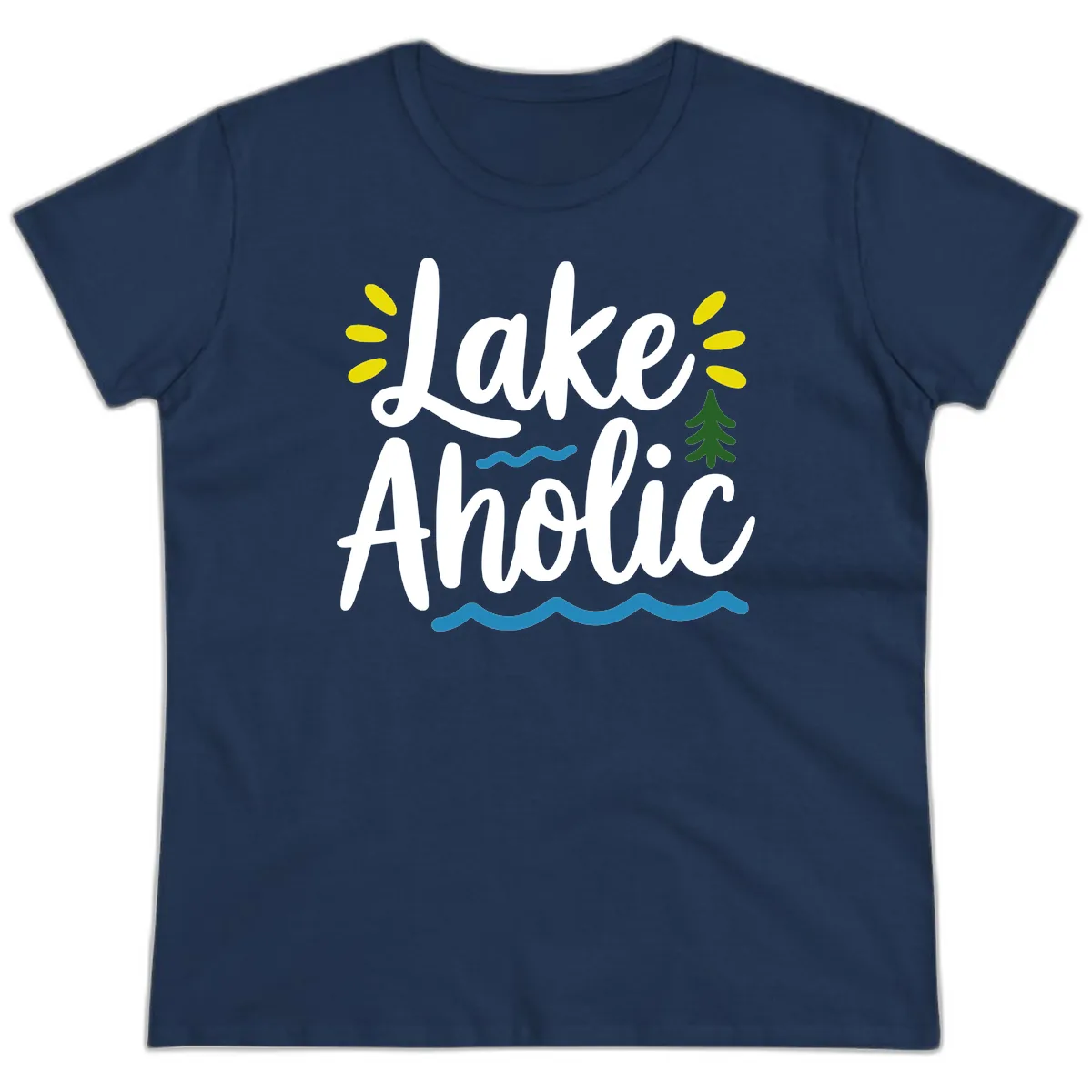 Lakeaholic Typography Design Ladies Tee in Navy