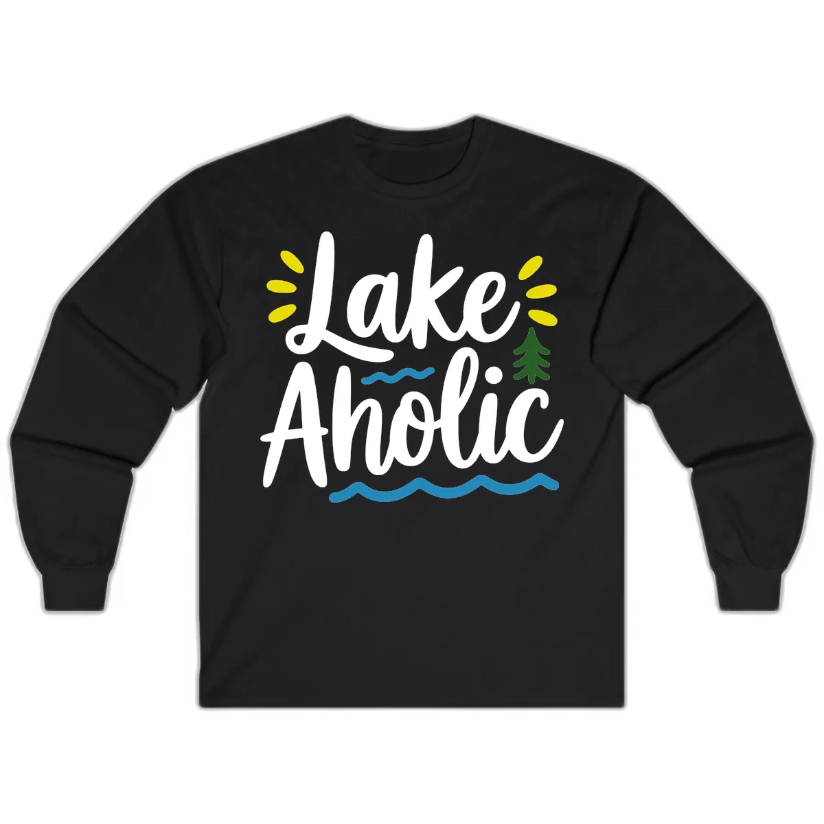 Lakeaholic Typography Design Long Sleeve in Black