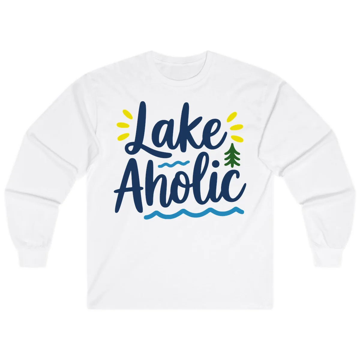 Lakeaholic Typography Design Long Sleeve in White