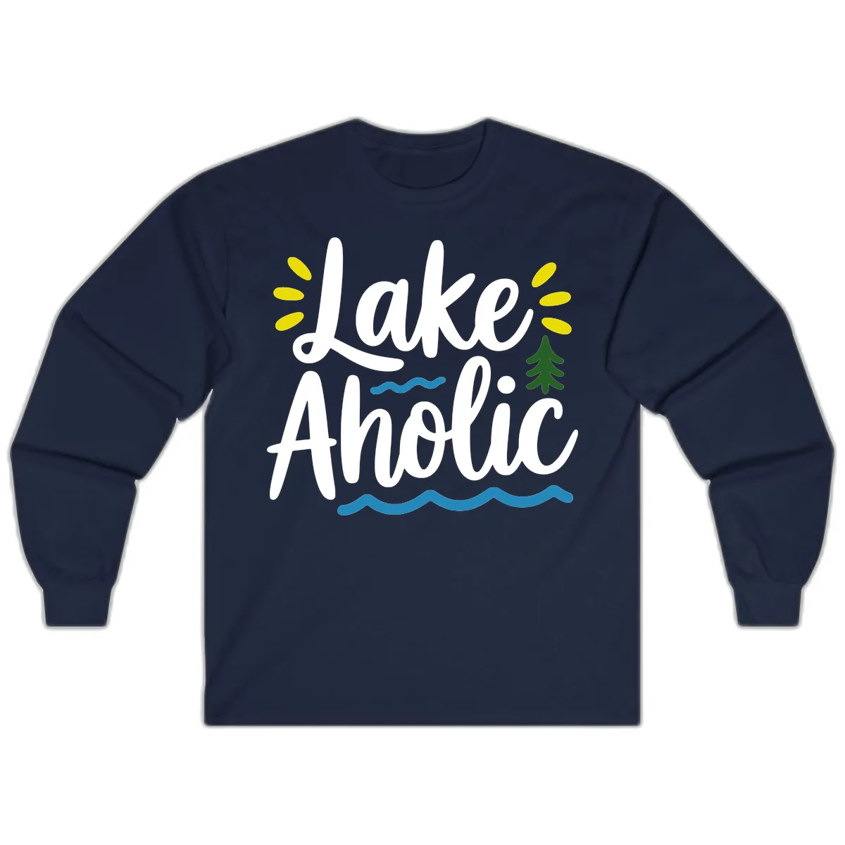Lakeaholic Typography Design Long Sleeve in Navy