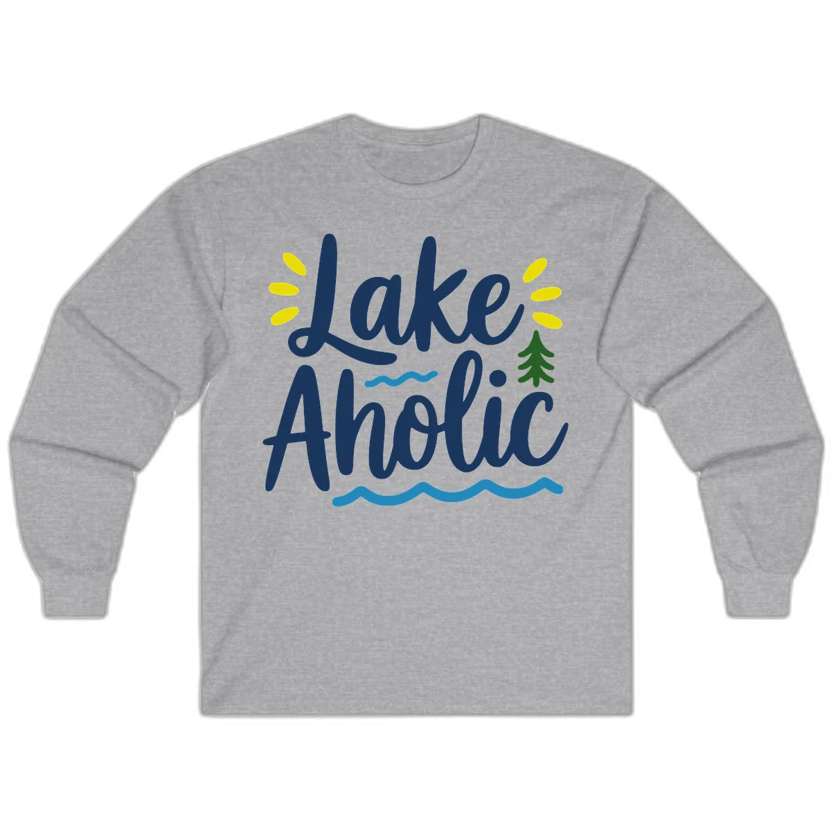 Lakeaholic Typography Design Long Sleeve in Sport Grey