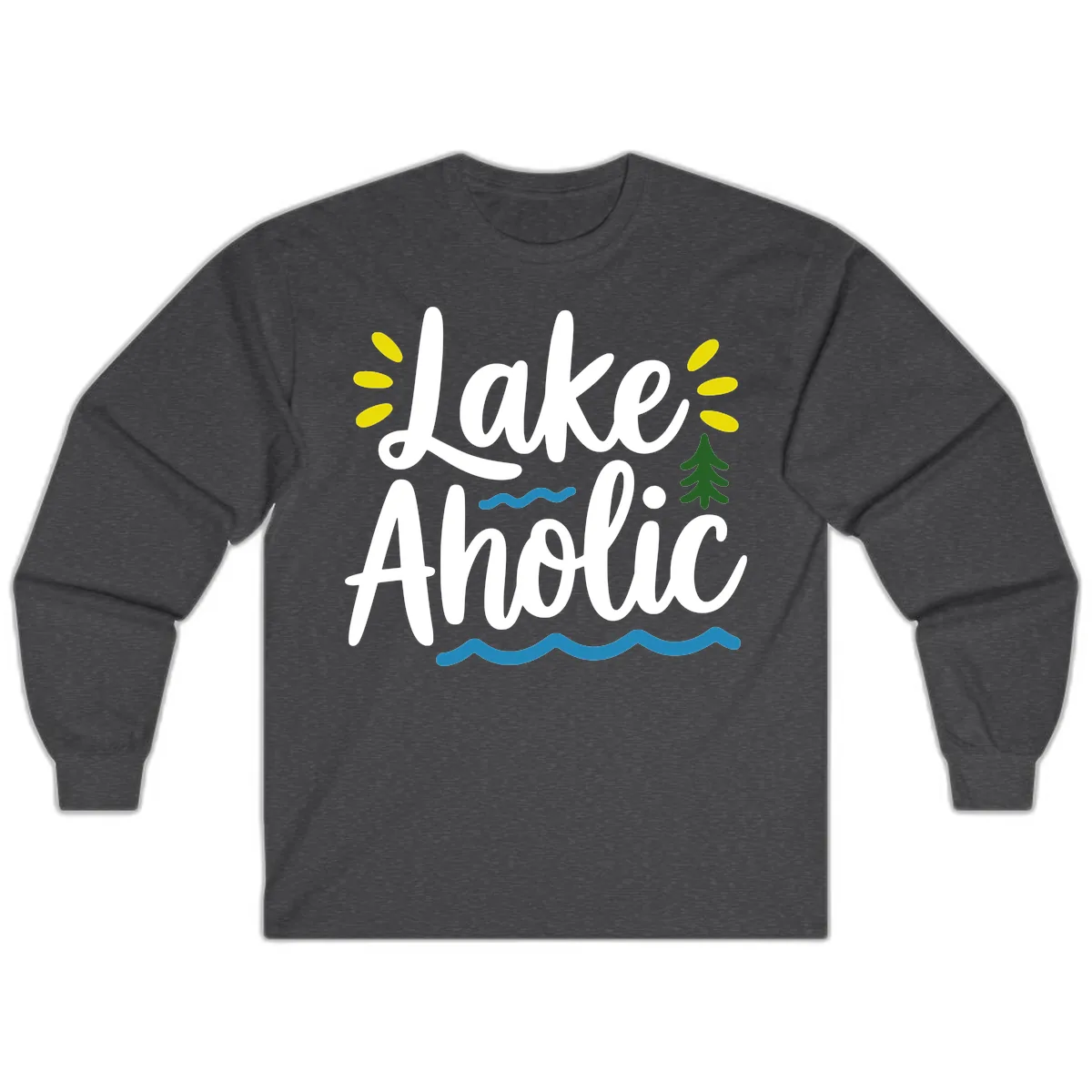 Lakeaholic Typography Design Long Sleeve in Dark Heather