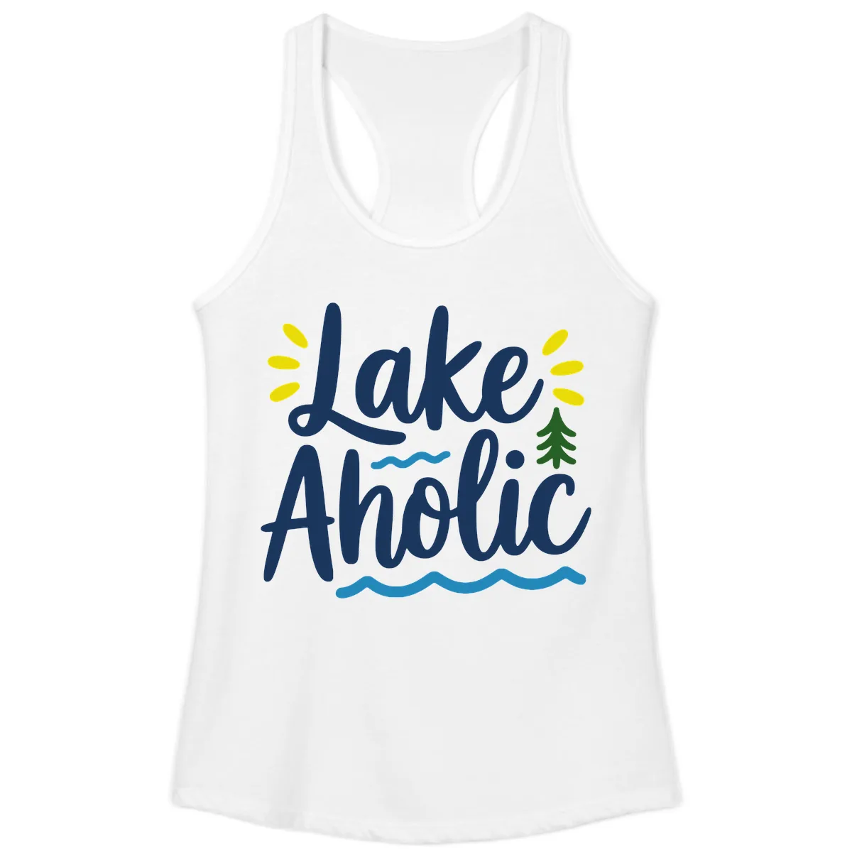Lakeaholic Typography Design Ladies Tank in White