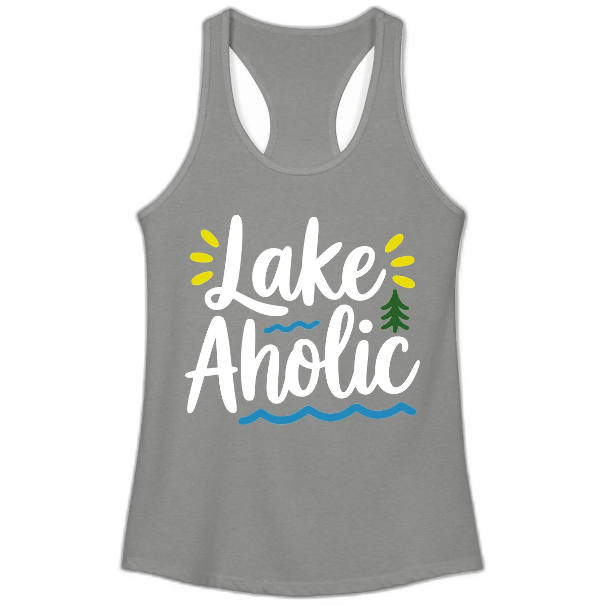 Lakeaholic Typography Design Ladies Tank in Heather Grey
