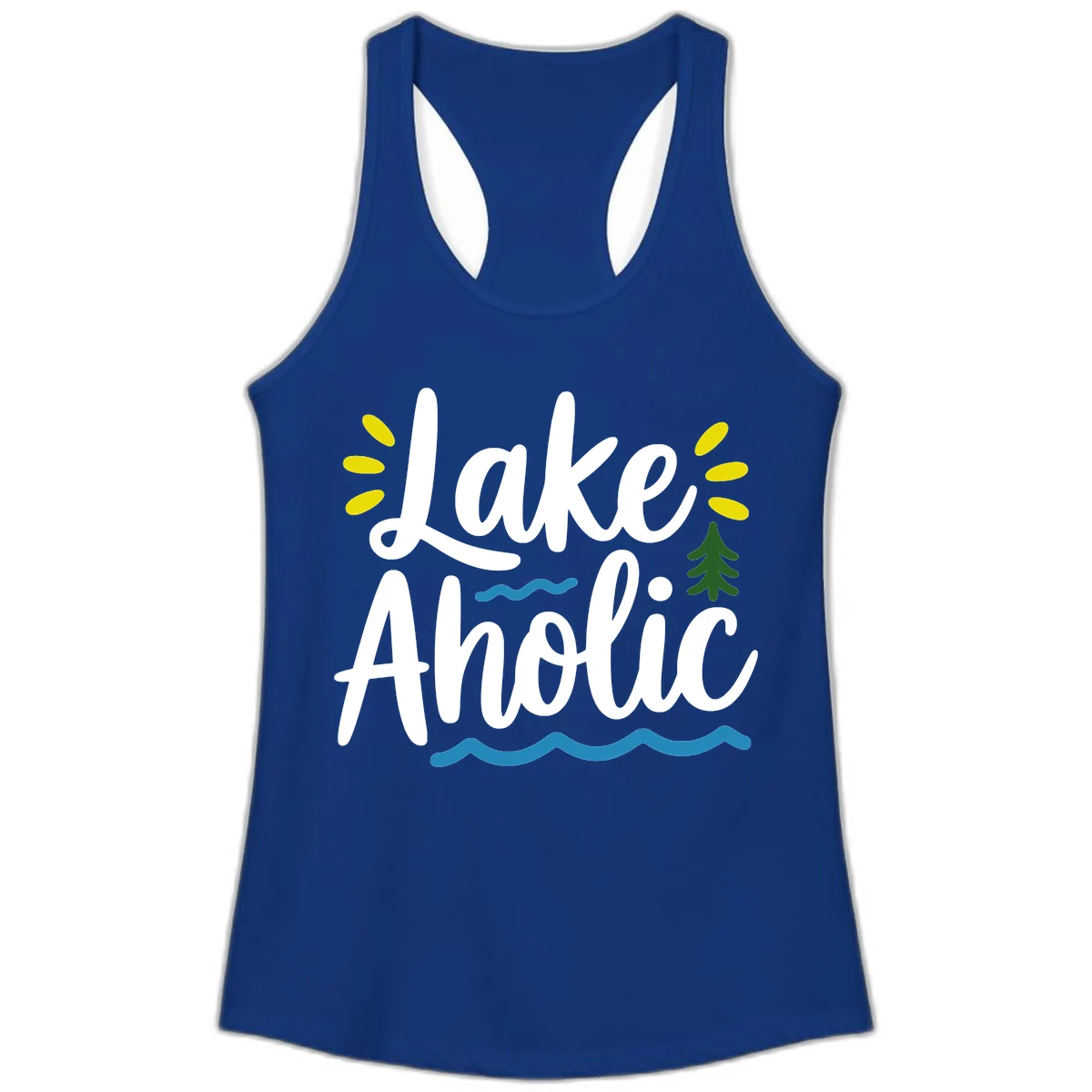 Lakeaholic Typography Design Ladies Tank in Solid Royal