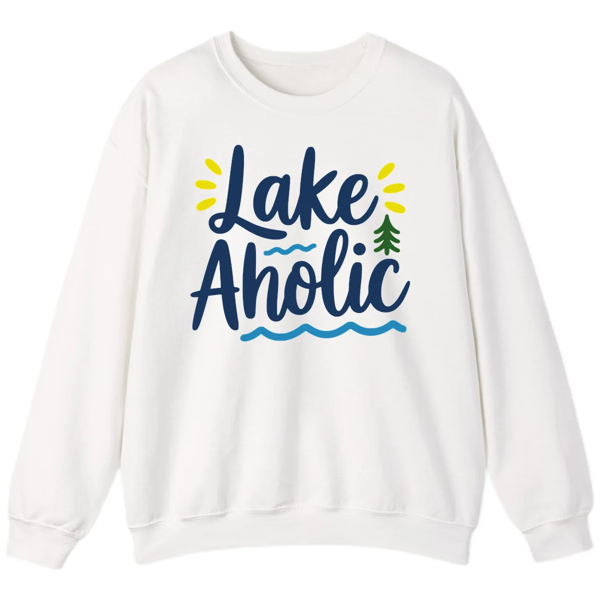 Lakeaholic Typography Design Sweatshirt in White