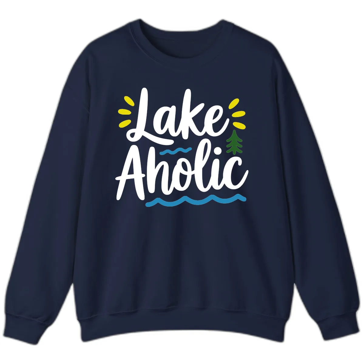 Lakeaholic Typography Design Sweatshirt in Navy