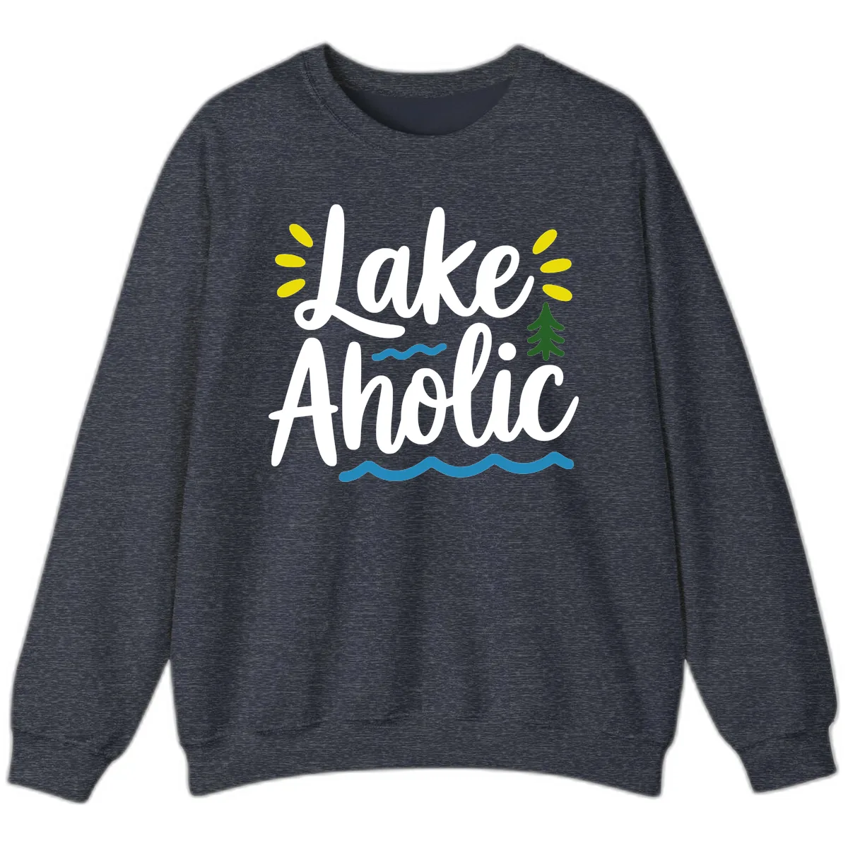 Lakeaholic Typography Design Sweatshirt in Heather Sport Dark Navy