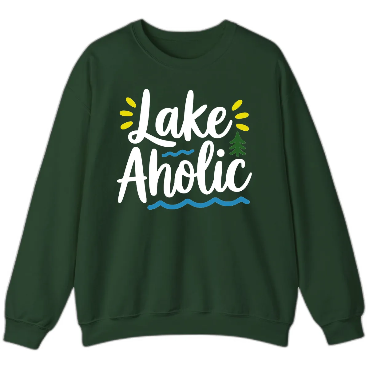 Lakeaholic Typography Design Sweatshirt in Forest Green