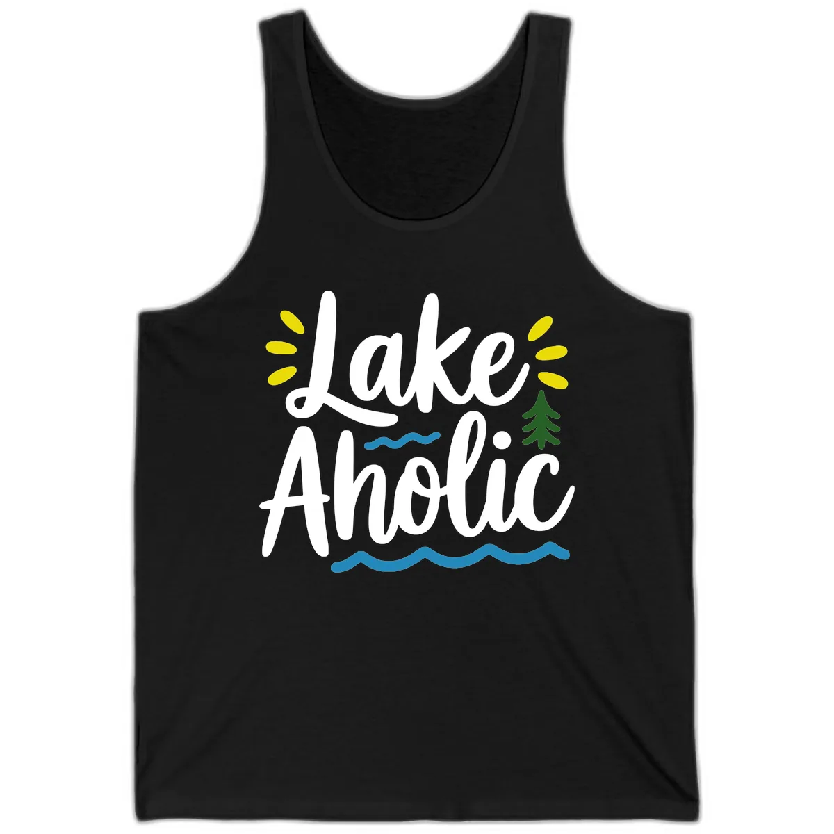 Lakeaholic Typography Design Tank in Black