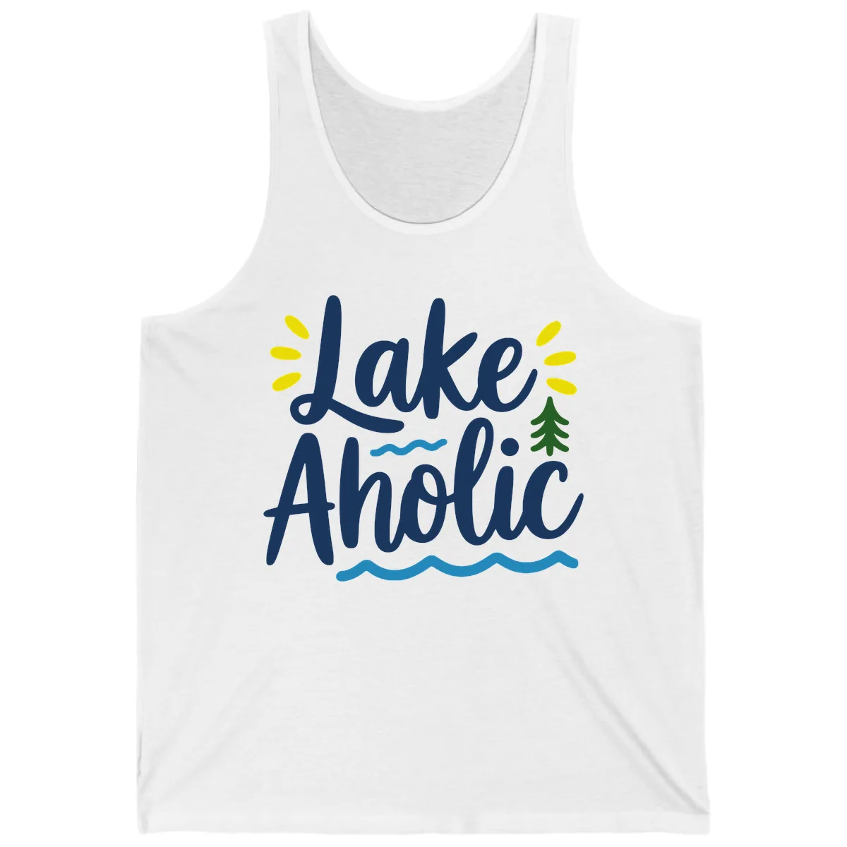 Lakeaholic Typography Design Tank in White