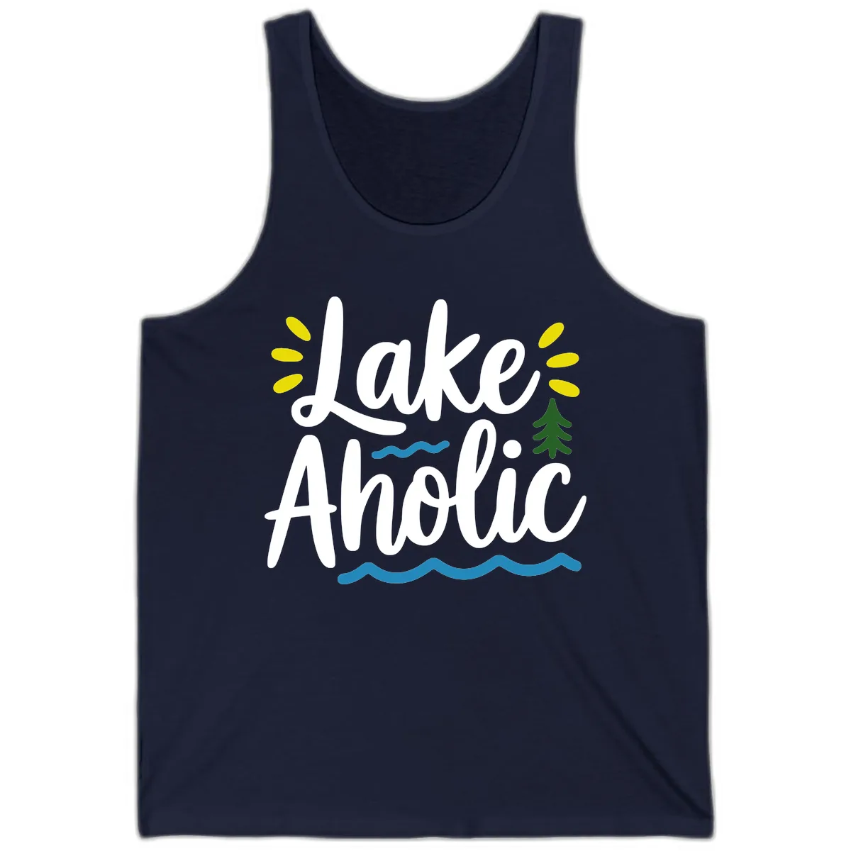 Lakeaholic Typography Design Tank in Navy
