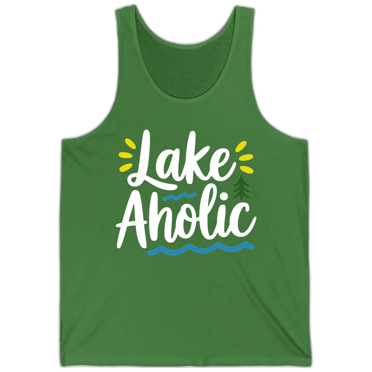 Lakeaholic Typography Design Tank in Leaf
